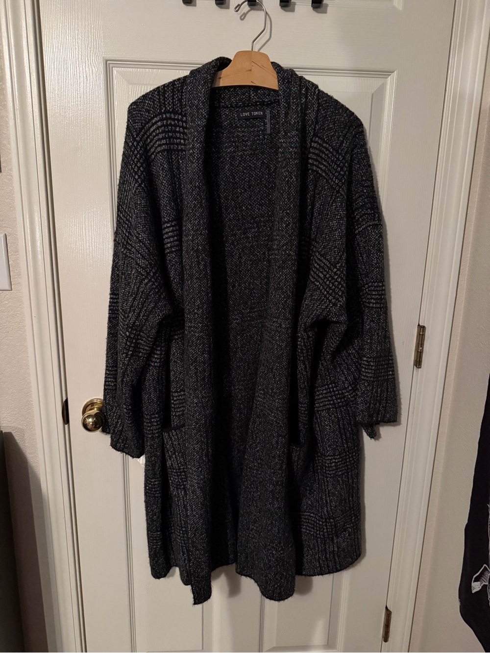 Love Token Charcoal Open-Front Women's Sweater Cardigan